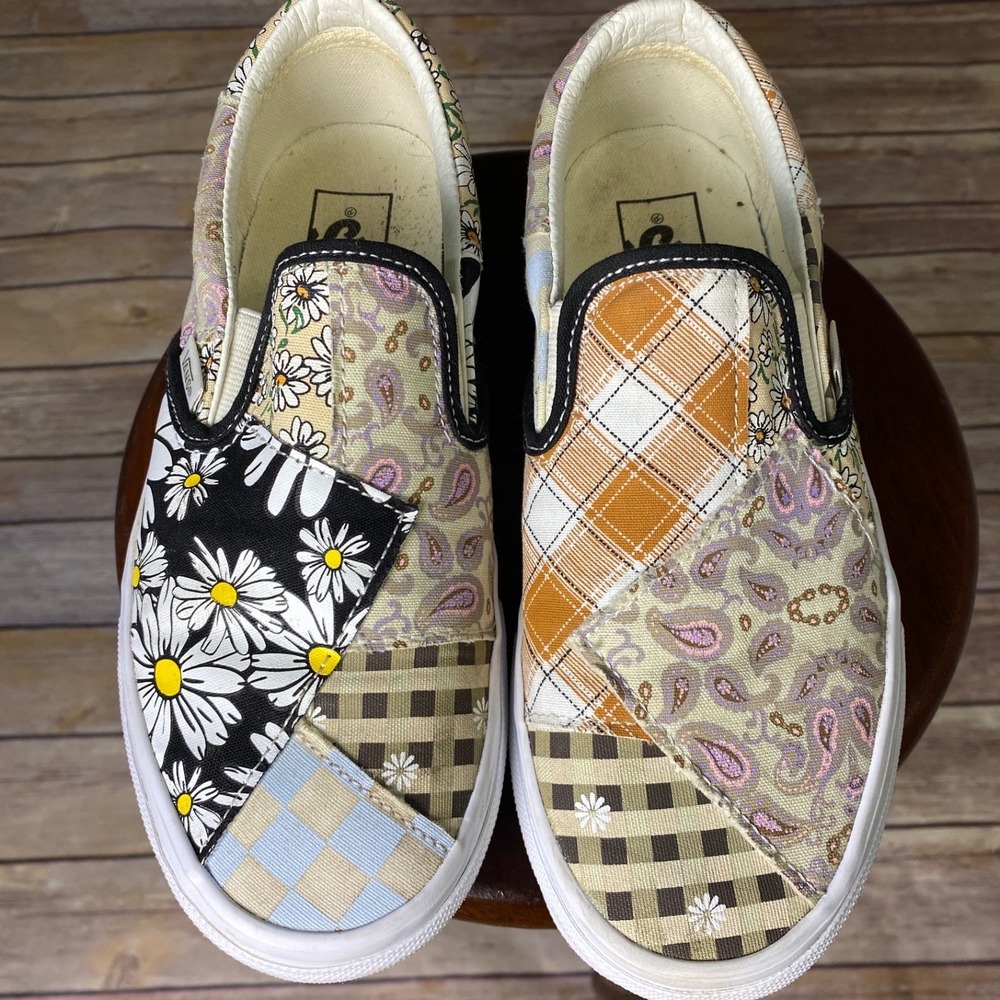 VANS Era Meadow Patchwork Size Women's 7.5 Flower Paisley Checkered Slip-On